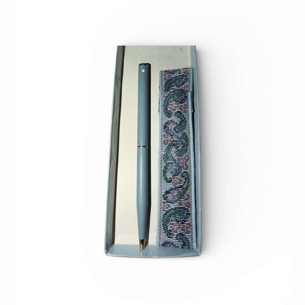 NEW Vintage French Blue Gold SHEAFFER ballpoint ink pen & paisley tapestry case - Picture 3 of 6